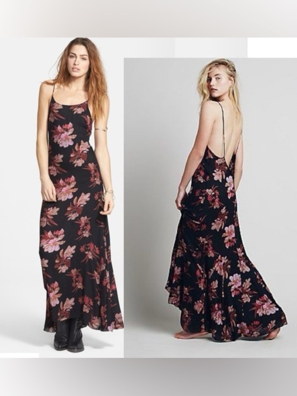 Free People Star Chasing Maxi Slip Dress | Raven Combo Floral Gauze | Size S